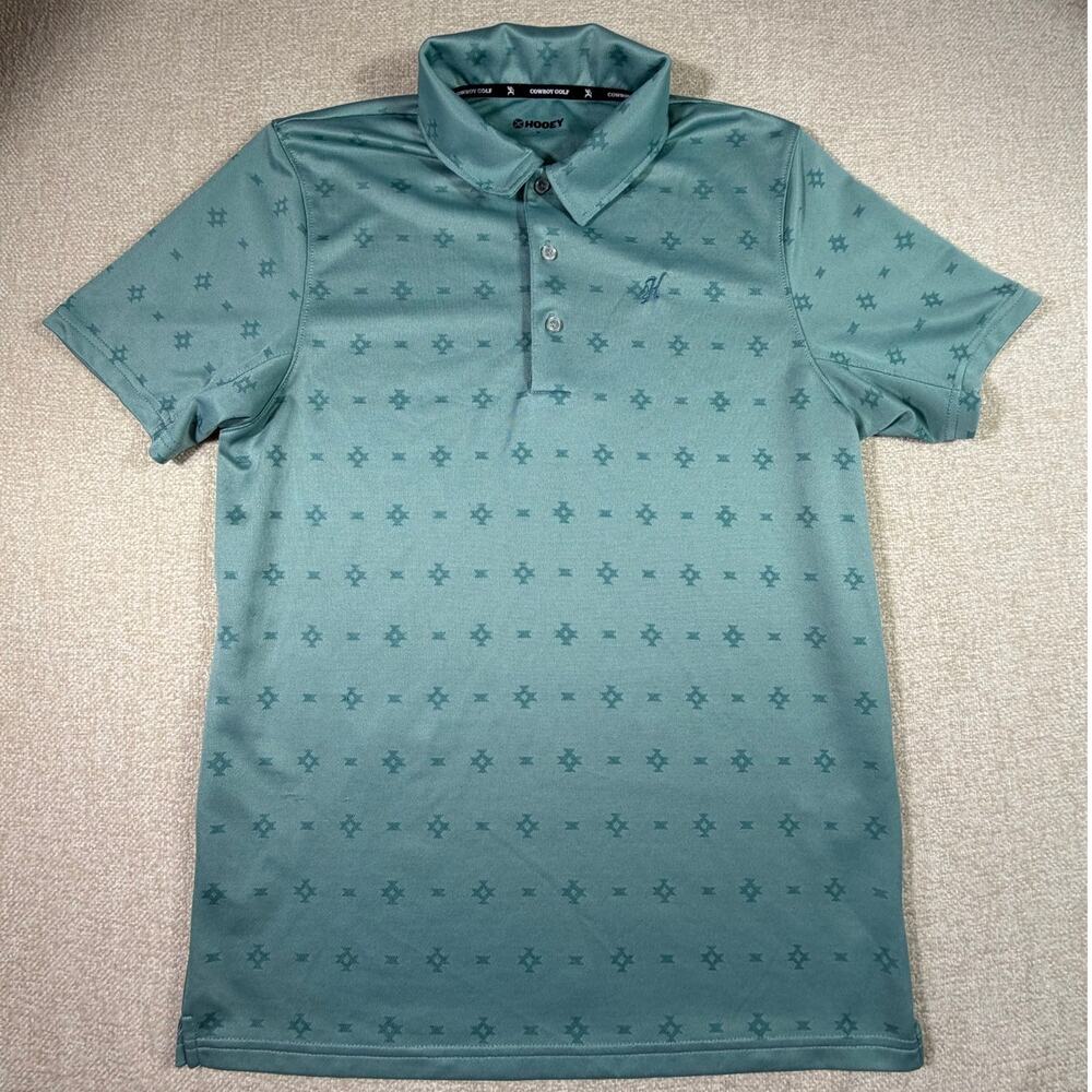Hooey Men's Medium Green Southwest Print Short Sleeve 3 Button Polo Shirt Golf